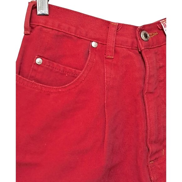 BUM Equipment Jean Shorts Red Denim High Waisted 23 inch Waist Juniors Size 7 Vi - Picture 3 of 8